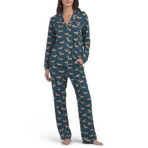CHELSEA PEERS Teal 2pc Recycled Dog Print Pajama Set